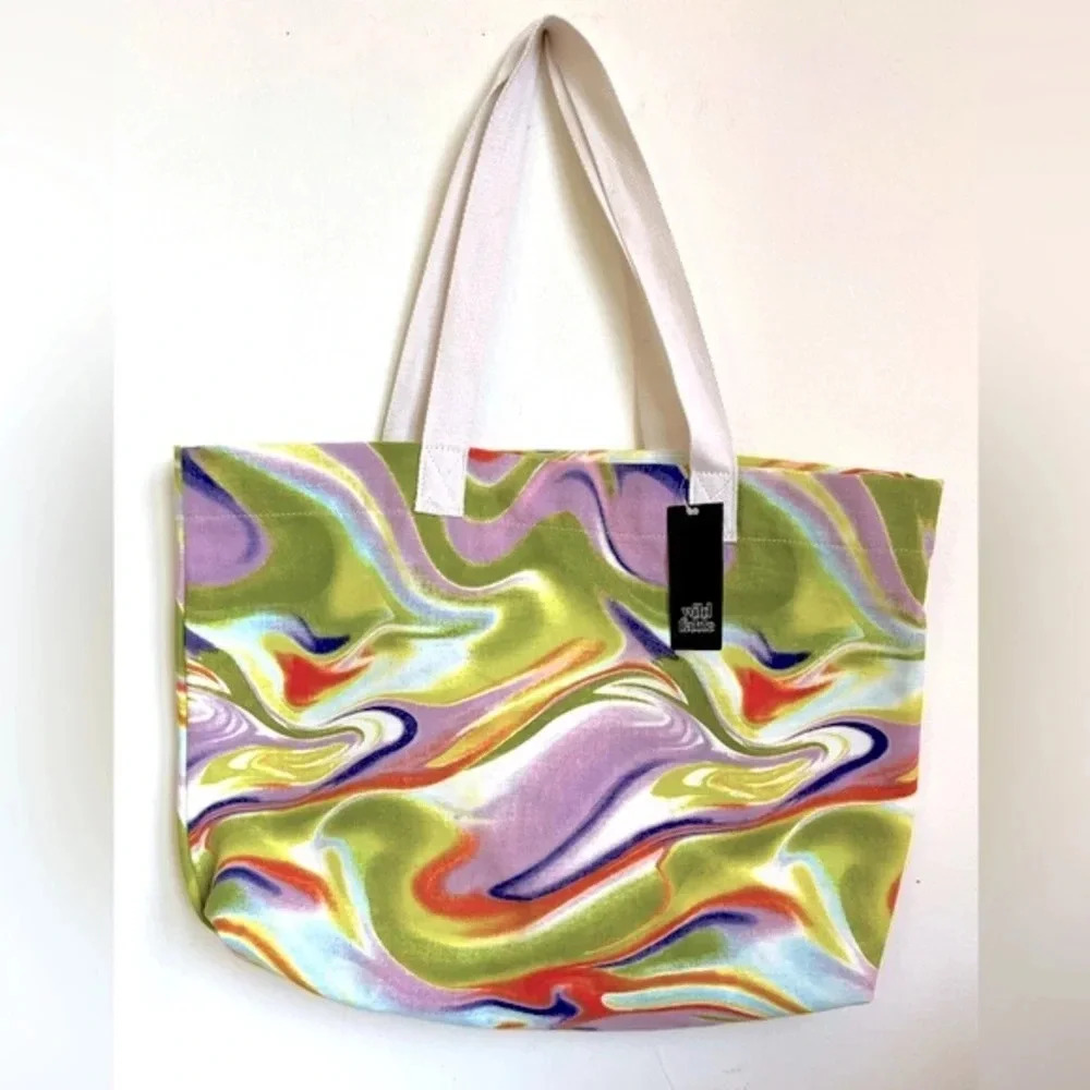 Wild Fable Moody Green Yellow Purple Aesthetic Watercolor Swirls Style Tote Bag